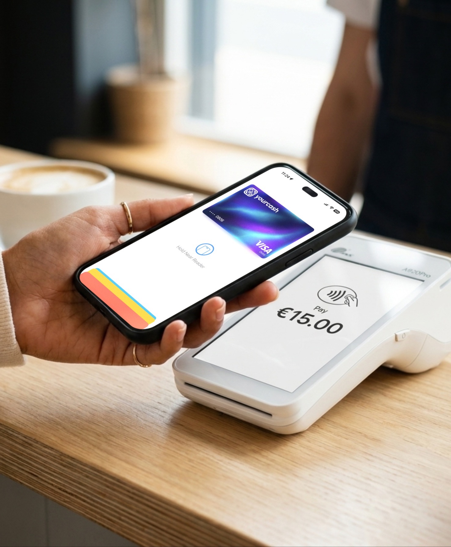 Pagamento contactless com o cartão Yourcash na carteira do telemóvel